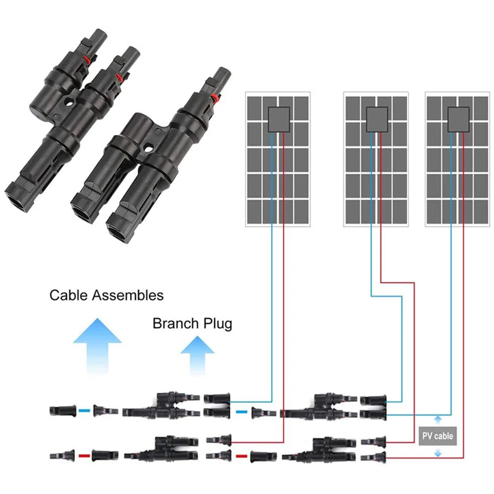 

1 Pair PV Connector Solar Panels Cable 2 To 1 T Branch Connector Fuse Holder Splitter Coupler Fireproof Solar Cell Connect Plug