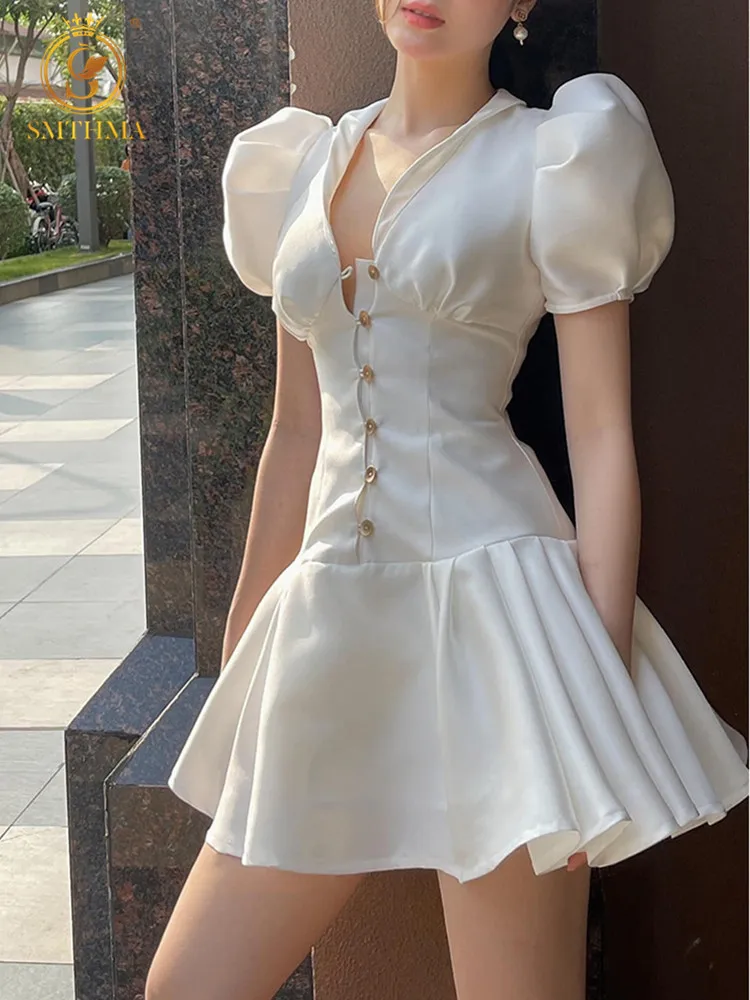 

SMTHMA 2022 Новое модное белое летнее платье для женщин с короткими рукавами сексуальное платье с v-образным воротом, мини-платье для женщин взле...