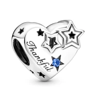 authentic 925 sterling silver moments thankful heart stars with crystal charm bead fit pandora bracelet necklace jewelry