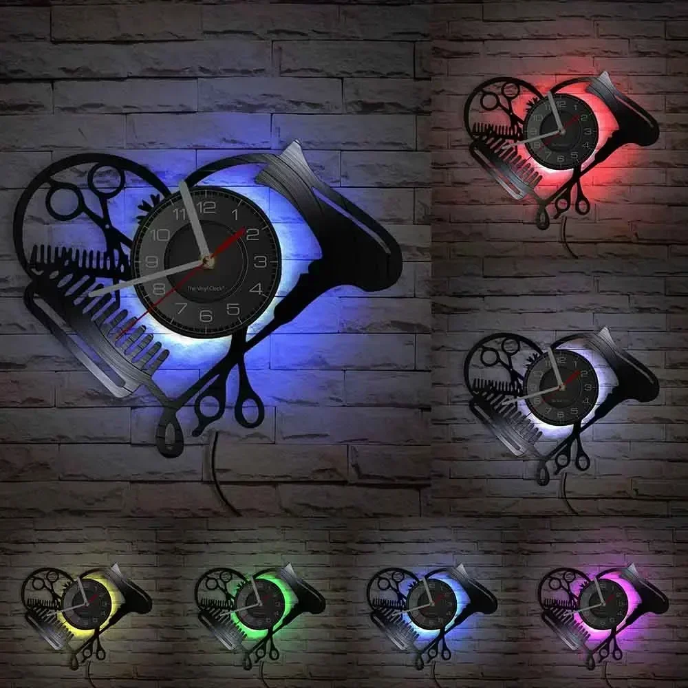 Инструменты для парикмахерской виниловая пластина настенные часы красота