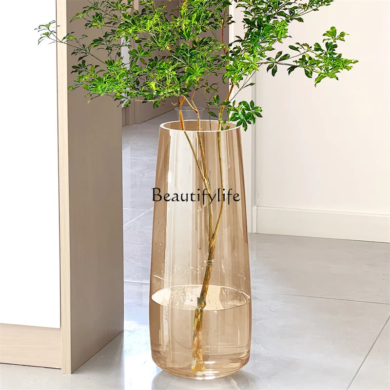 Ваза Стеклянная Прозрачная с высоким расположением цветов длинная ветка из ивы