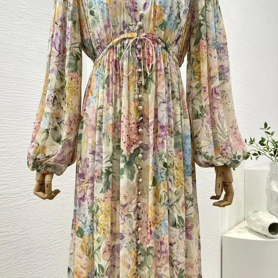 Новая коллекция разноцветное женское платье миди с длинным рукавом и глубоким