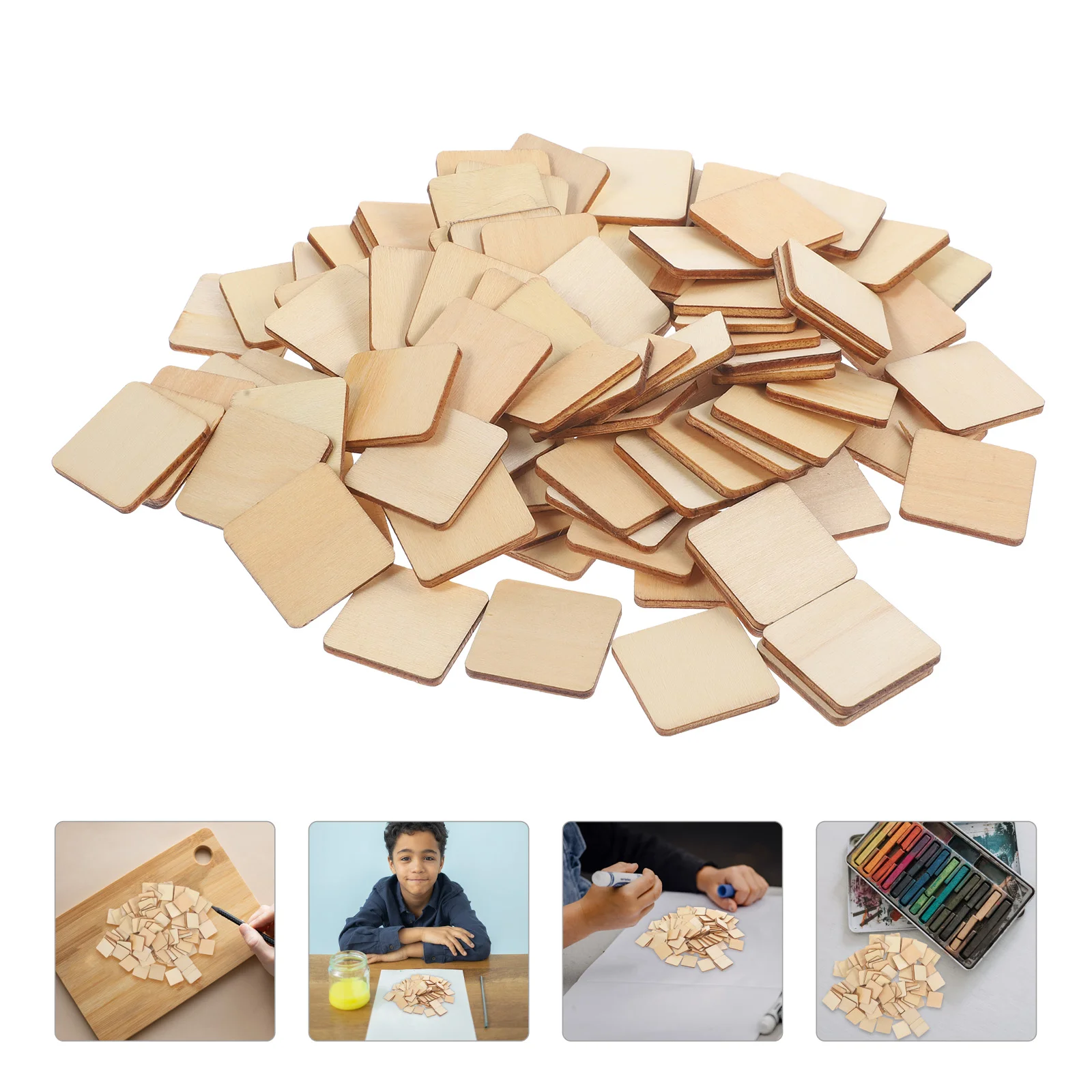 

100 Pcs Square Wood Chips Unfinished Cutouts Trim Slice Wooden Small Blocks DIY Party Decor Labels