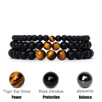natural matte onyx tiger eye stone bead bracelets men healing balance bracelet reiki energy stone prayer jewelry for women gift