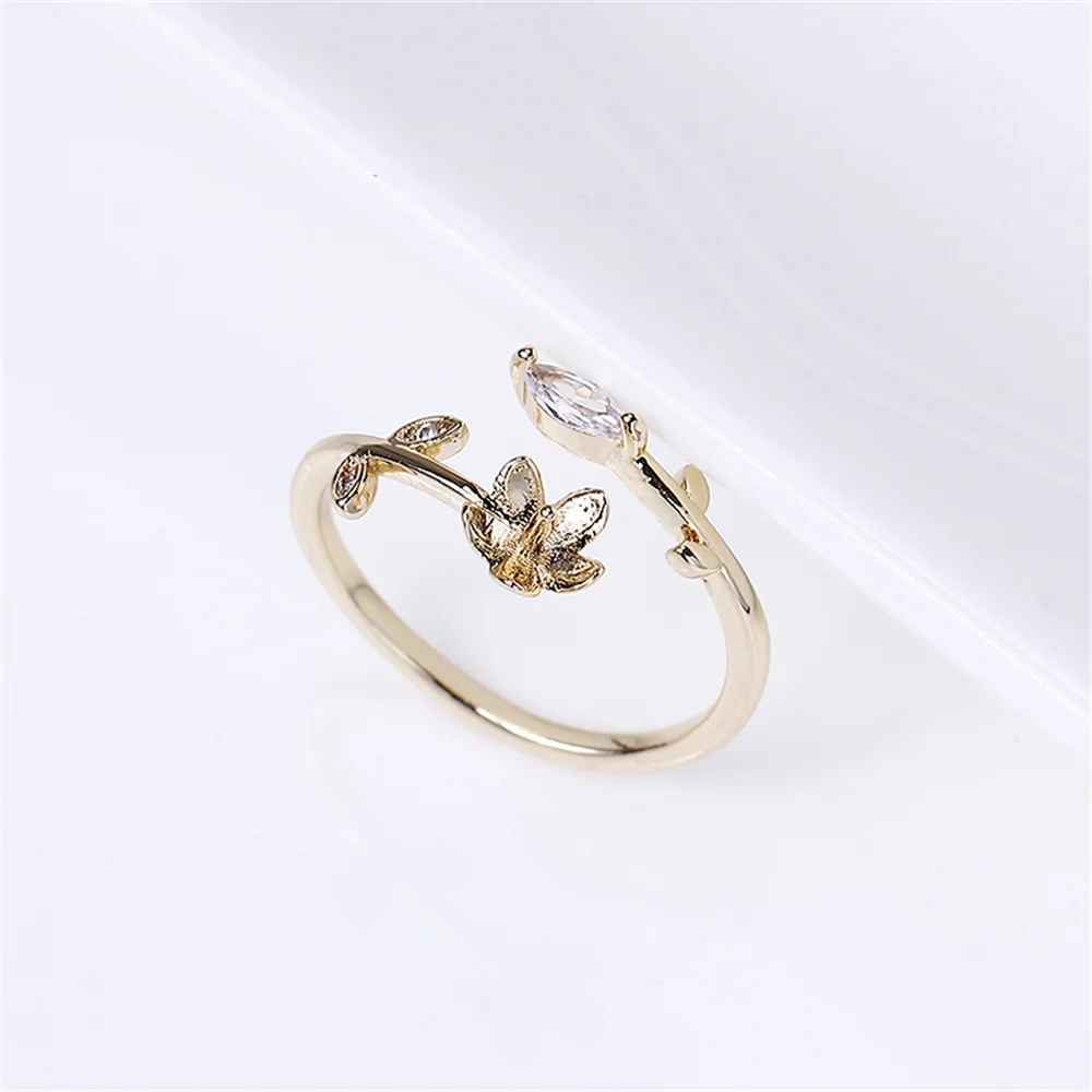 

14k gold plating color preservation simple flower pearl ring opening adjustable DIY accessories