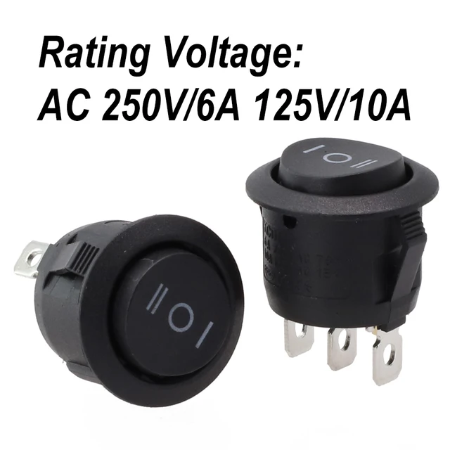 5pcs On/Off/On Black Round Rocker Switch Car Automotive 20mm
