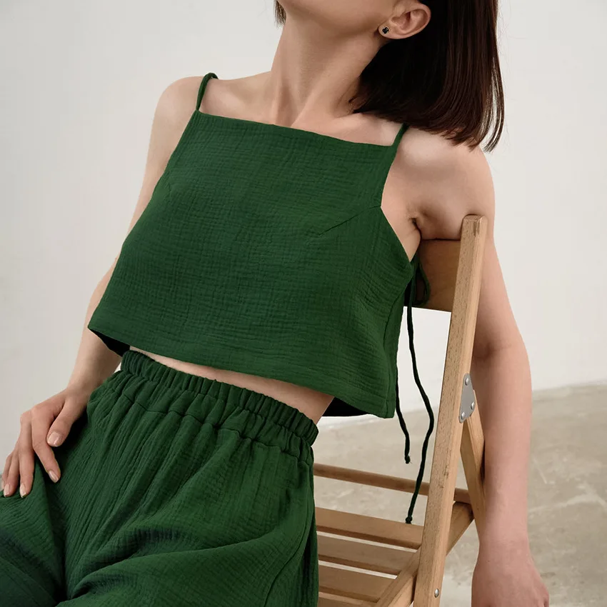 

Retro Women's Pijamas Two Piece Sets Cotton Casual Thin String Camisole Top Loose Short Pants Loungewear Sleepwear Women Set Pjs