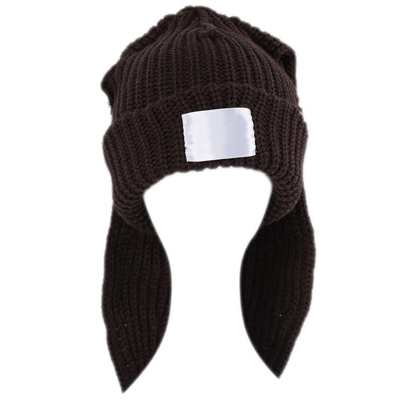

Rabbit Knit Hat Crochet Knitted Hat Skullies Beanie Long Ear Hat Cute Bunny Hat Rabbit Ears Hat Women Autumn Winter Warm R7RF