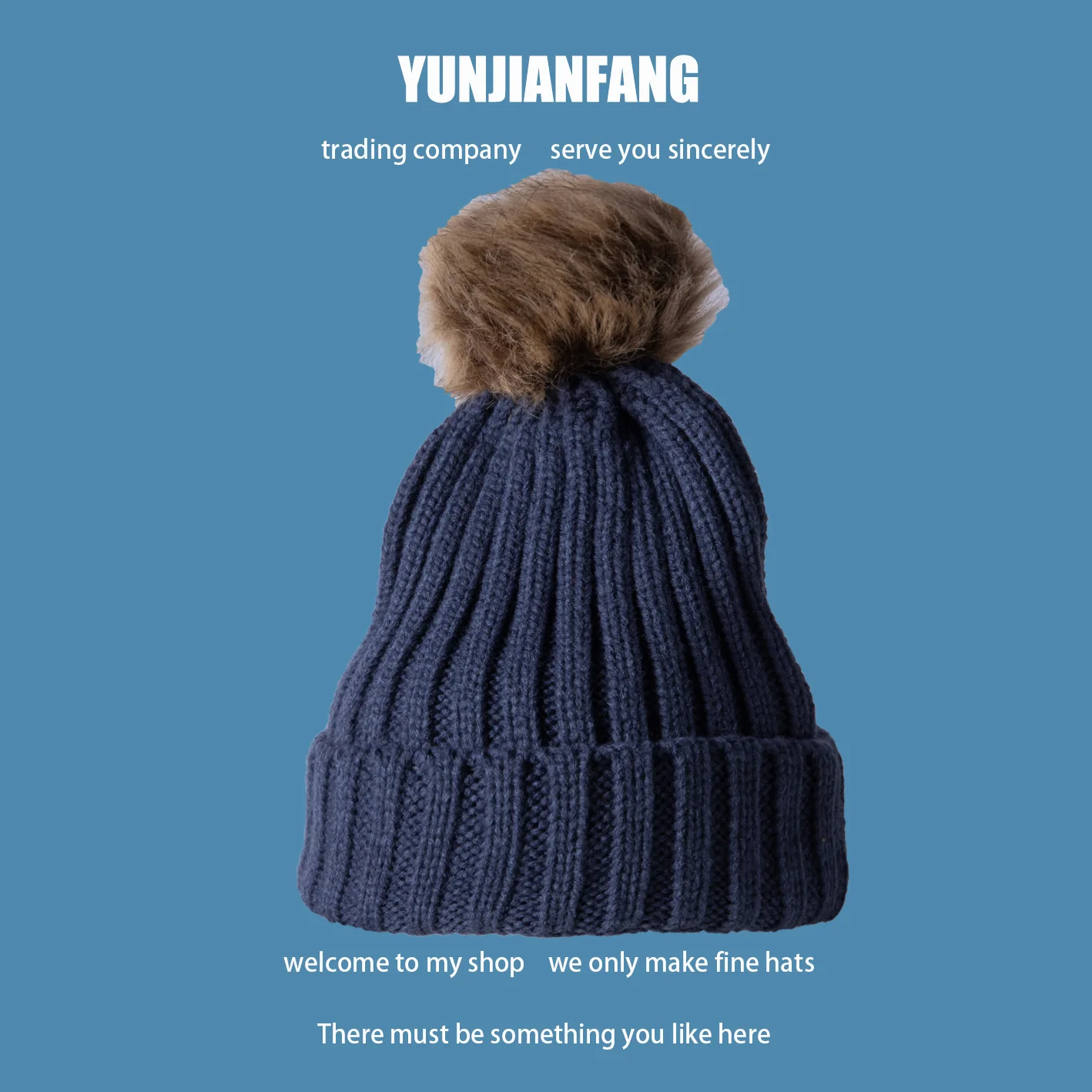 

Hat autumn and winter Korean style knitted hat women's coarse wool thread with fur ball warm pullover hat solid color knitted ha