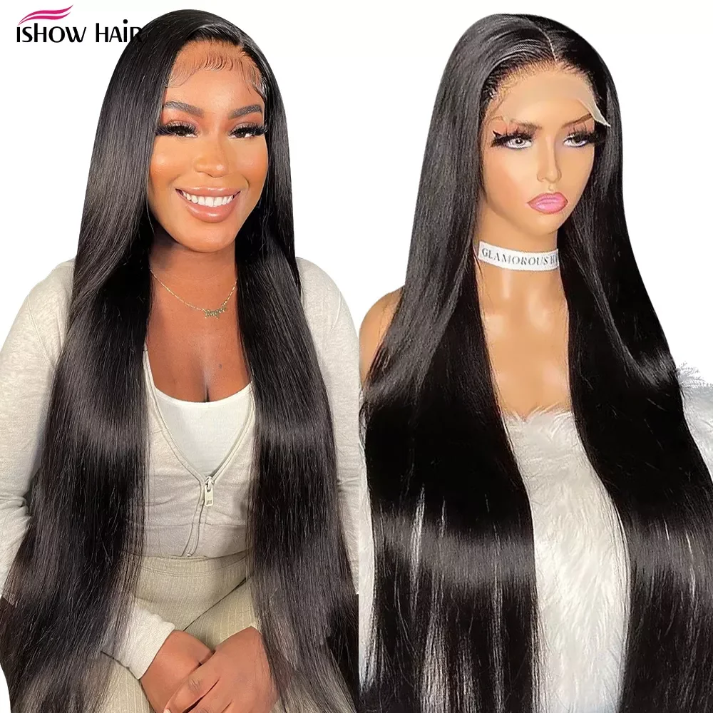 Ishow 30 40inch 13X4HD Lace Frontal Wigs Brazilian Straight Human Hair 4X4 Lace Closure Wig For Black Women Preplucked Remy Hair