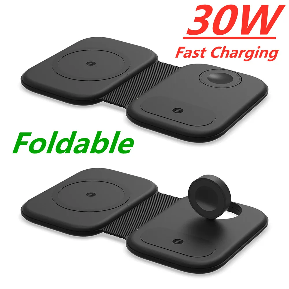 

The Car Households Are Two -port USB2.4A Travel Ca 30W 3 in 1 Foldable Magnetic Wireless Charger Pad for iPhone 13 11 12 X Max