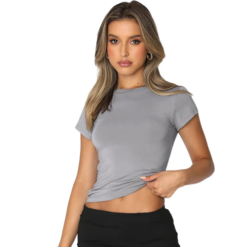 

2023 Popular Fashion New Casual Round Neck Pullover Versatile Breathable Moisture wicking Y2K Short Sleeve T-shirt