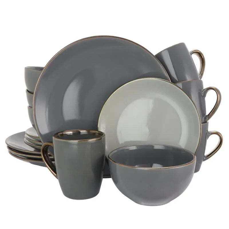 

Tahitian Grand 16 Pieces Luxurious Dinnerware Set in Stone, Slate