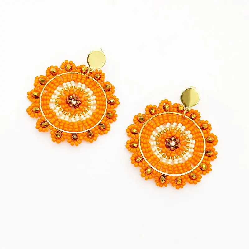 Серьги из бисера оранжевое Подсолнух круглой формы индивидуальное богемное