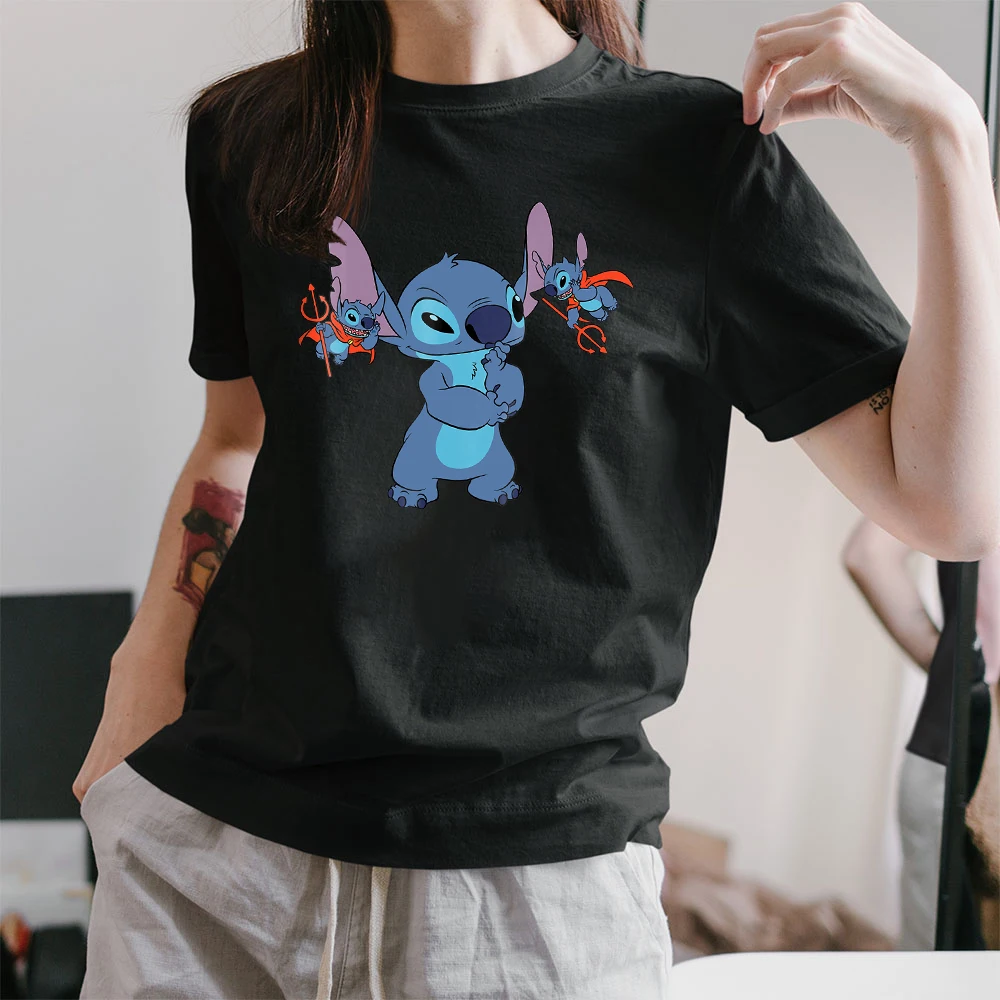 

Disney Lilo and Stitch All Bad T-shirt Black Funny Print Kawaii T shirt Girl Harajuku 90s Female Clothing,Drop Ship