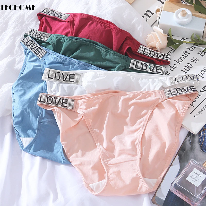 

Rhinestone Belt Panties 2021 Summer Ice Silk Girls European Sexy Autumn Underwear Female Underwear Brief G String T Pants LOVE