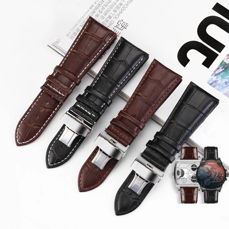 Ремешок из натуральной кожи аллигатора для мужских часов Diesel Armani Ширина 23 мм 24 26 28