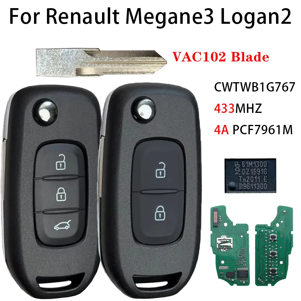 Для 2013 2014 2015 2016 2017 Logan 2 Sandero Duster Lodgy DUZ CWTWB1G767 Smart Flip Автомобильный ключ PCF7961M 4A Чип 433