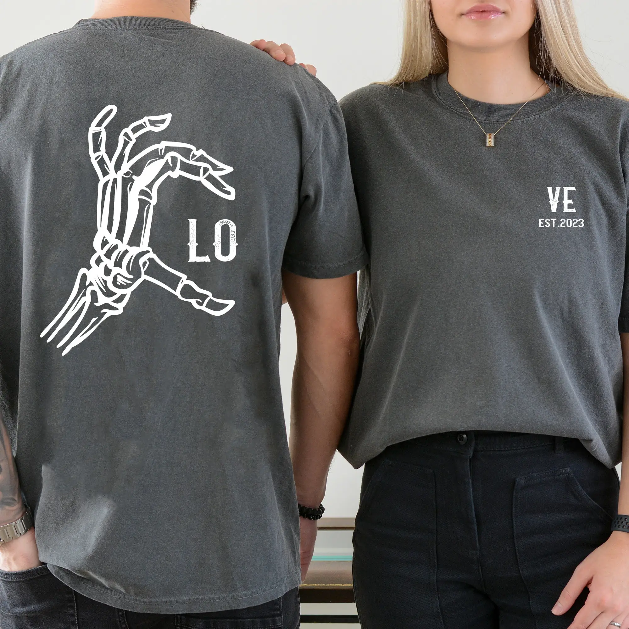 Парная футболка для Хэллоуина в стиле альтернативы со скелетом невесты свадьбы