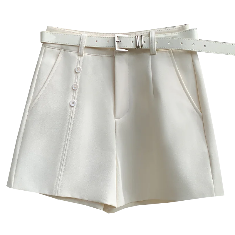 2023 New Summer Women's Suit Shorts High Waist A Line Irregular Wide Leg Shorts Solid Casual Elegant Female Chic Trousers C02