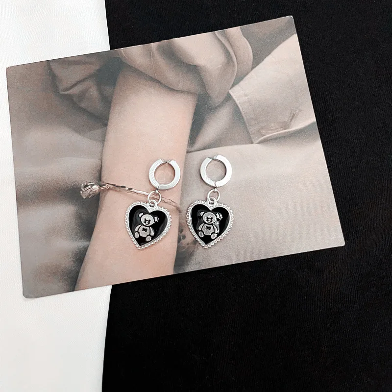 

Stainless Steel Ear Buckle Little Bear Ear Studs Women's Simple Hip Hop Personality Fashion Cool Style Pendant Earring Earclip