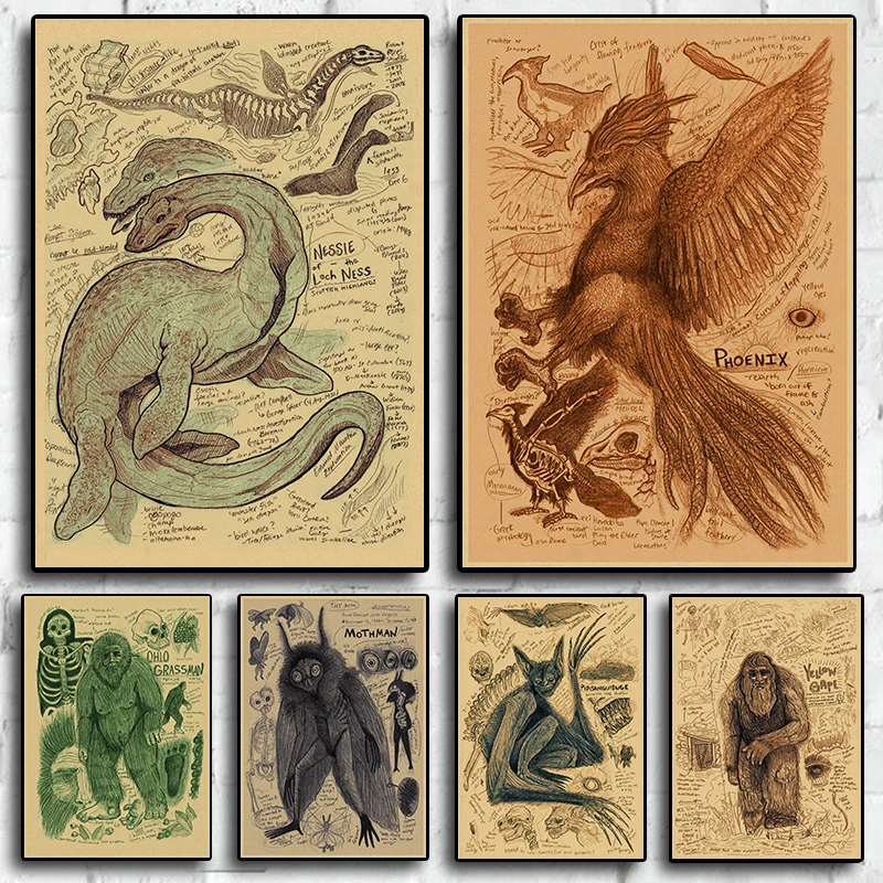 Европейское и американское классическое мифическое существо, плакат в ретро стиле, пастбик, анатомия, страница, луна, магия