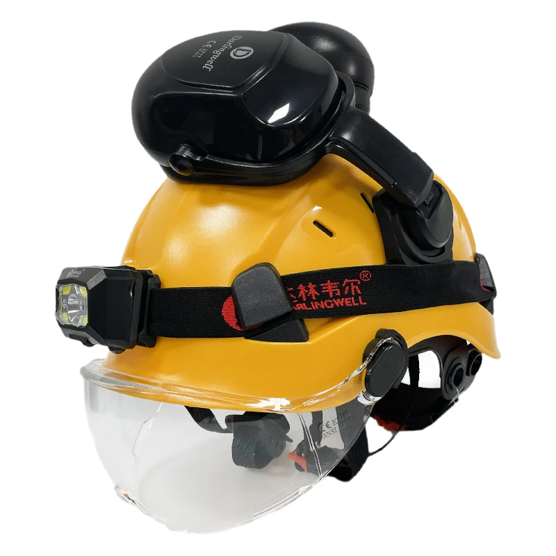 

Darlingwell Construction Safety Helmet With Goggles Visor Earmuff LED Head Light CE ABS Hard Hat ANSI Industrial Head Protection