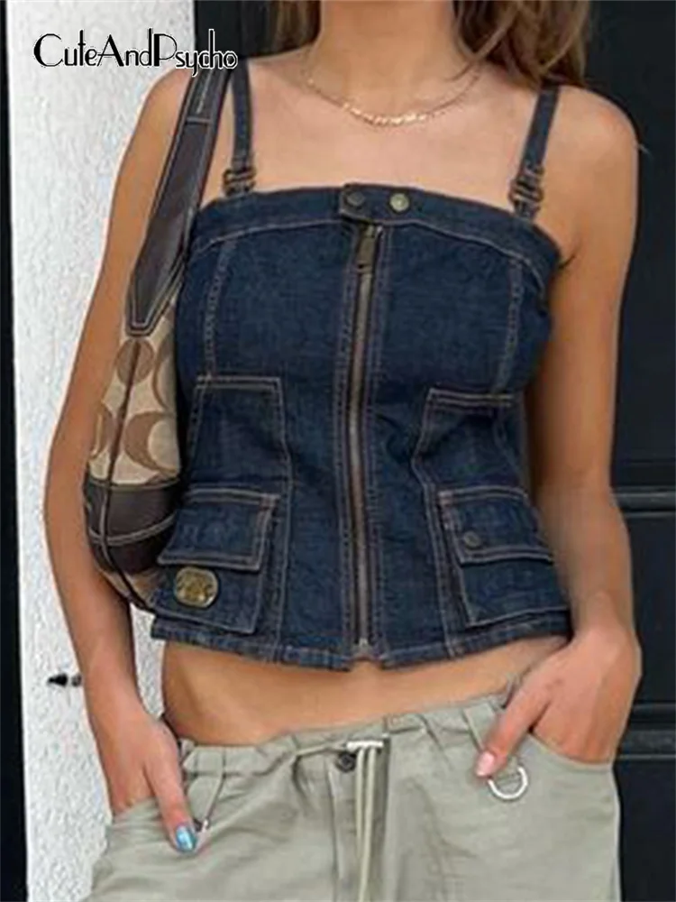 

Женский джинсовый комбинезон на молнии, с карманами