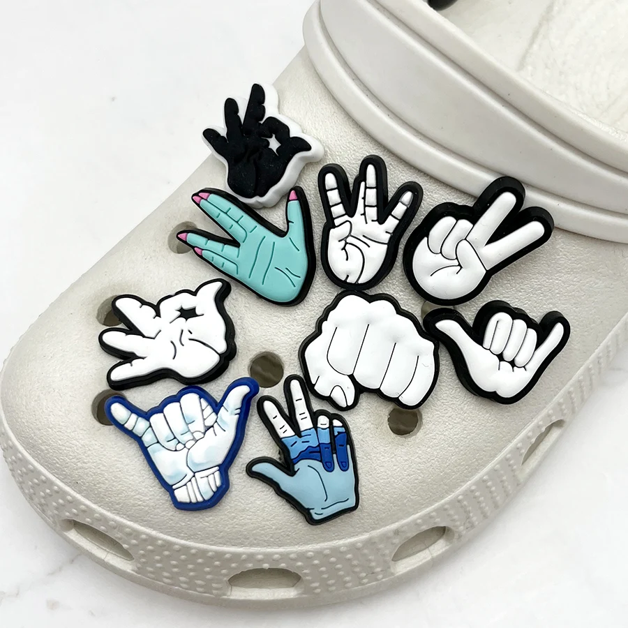 Novelty 1pcs Cartoon Victory Gesture PVC Shoe Charm Accessories Diy Shoe Buckle Decor Flower Fit Pins Croc Charms JIBZ Kid Gift