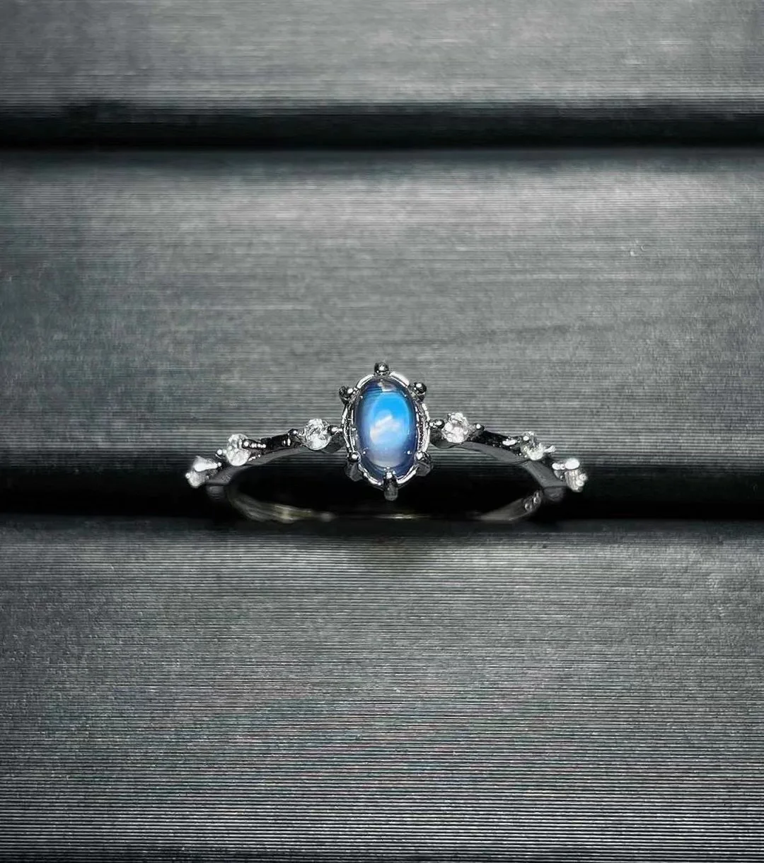 

Новинка 2023, кольцо из серебра S925 пробы с натуральным индийским лунным камнем, винтажное очаровательное дизайнерское кольцо в реальном времени без оптимизированного основного камня