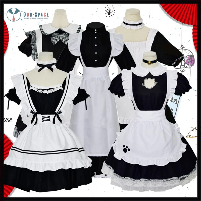 

Одежда горничной для косплея, черные милые костюмы горничной лолиты, одежда, японская Милая одежда, косплей, Лолита, сексуальный фартук, кот,...