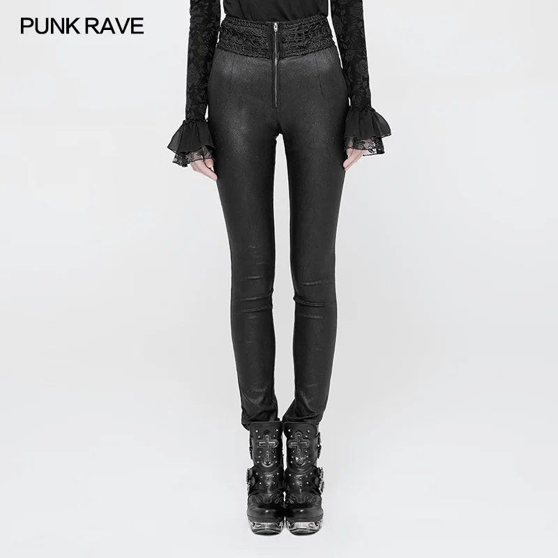 PUNKRAVE Women Leggings Gothic Casual Party Jacquard Stretch High Waist Pants Stage Performance Trousers for Women