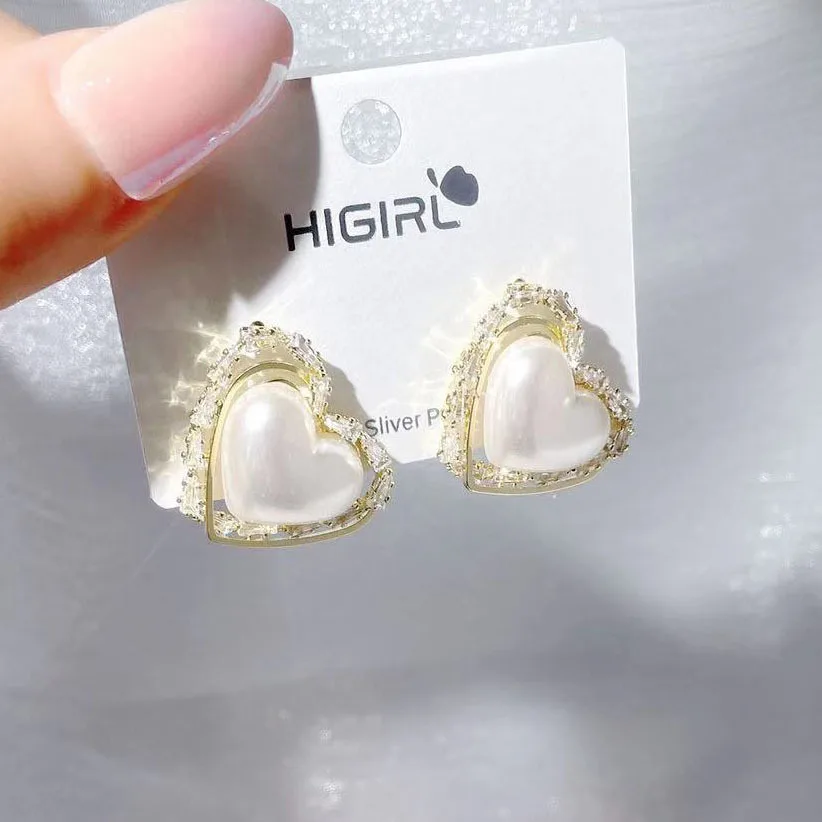 

Quality 2022 New Needle Live New Micro-inlaid Zircon Heart-shaped Pearl Earrings Online Celebrity Love Heart Earrings