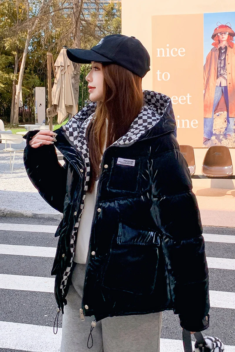 Oversize Women's Winter New Style College Style Fashion Hooded Pearlescent Colorful Thickened Warm Down Cotton Jacket Women