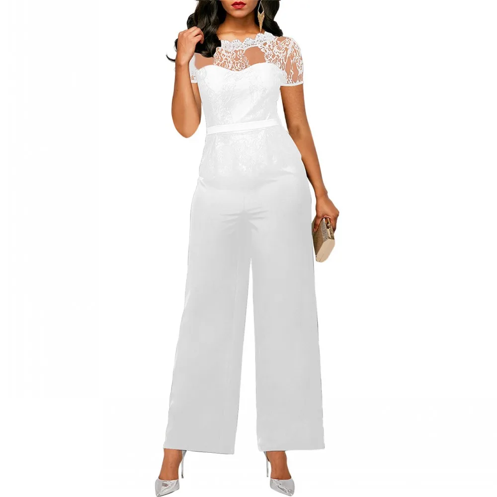 

Ladies Business Wear Lace Short-sleeved Jumpsuit 2022 Spring Summer Sexy Straight Jumpsuit Solid Color Trousers Fashion Overalls