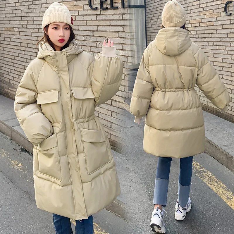 Casual Sports Cotton Clothes Women'S 2022 New Thickened Mid-Length Large Pockets Korean Version Waist Loose Hooded Jacket