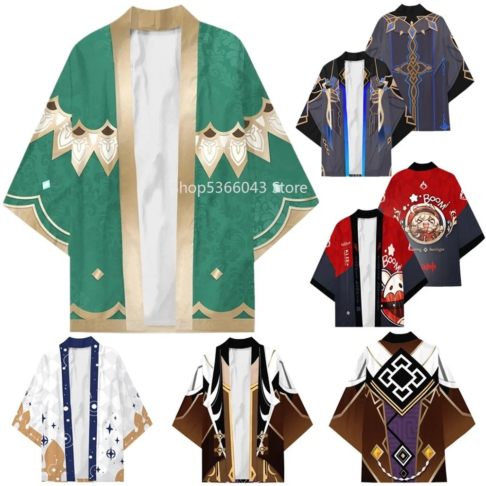 

Game Genshin Impact Morax Hu tao Zhong Li Cosplay Costume Cloak Adult 3D Printing Kimono Haori Yukata Short Sleeve Shirt Gift