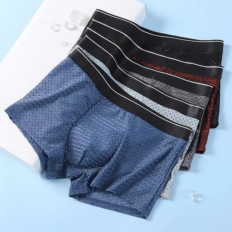 Men Underwear Boxershorts Men Boxer Ice Silk Mens Boxer Briefs Summer Cotton Breathable Hollow Mesh Boxer Shorts Head