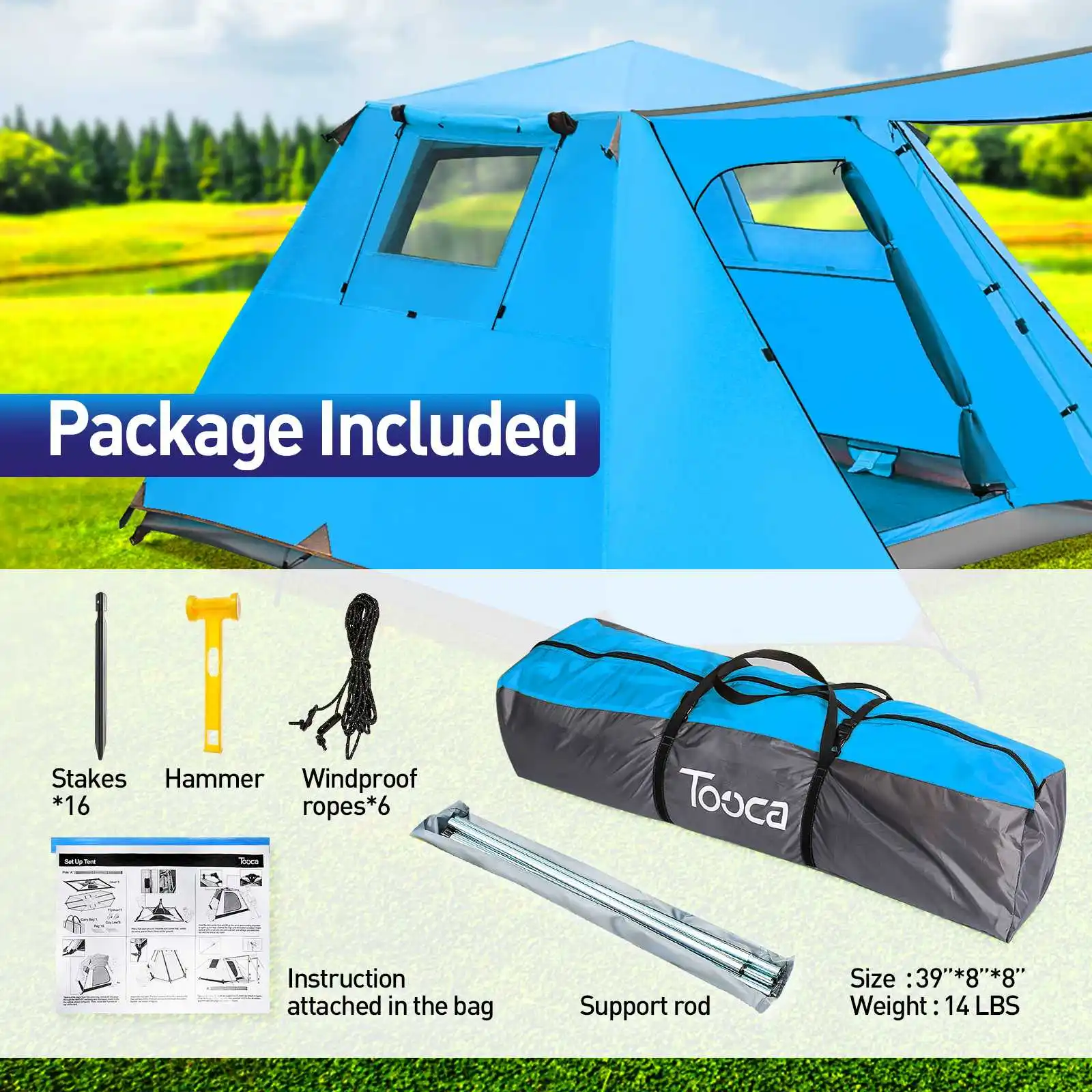 

4-6 Person Camping Tent Windproof Rainfly Waterproof Protable Instant Setup Tent with Carring Bag Family Outdoor Quick Open Tent