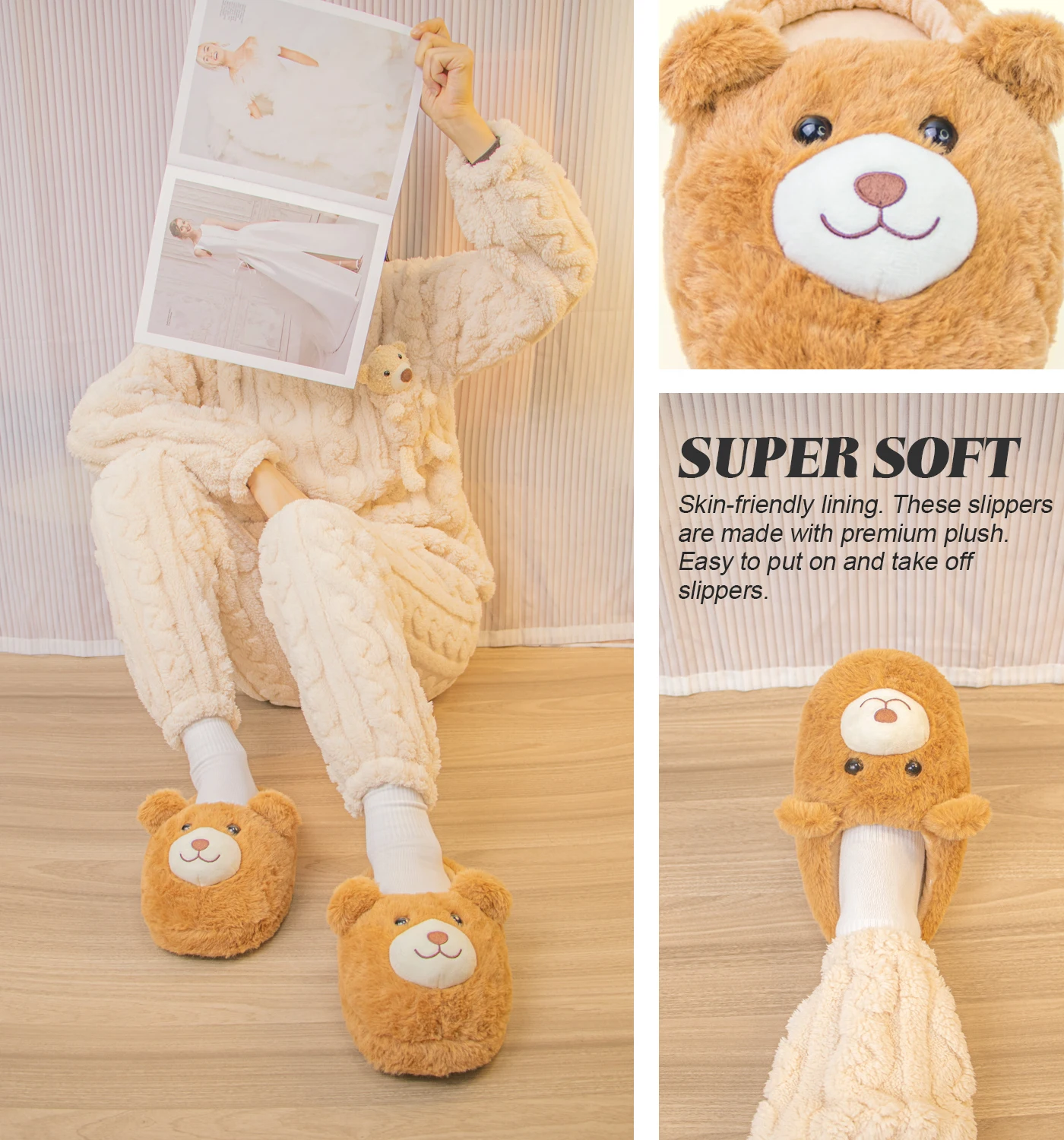 Womens Cute Bears Slippers Warm Fuzzy House Slipper Animal Slippers Home Fluffy Bear Slippers for Women Men Brithday Gifts Gift