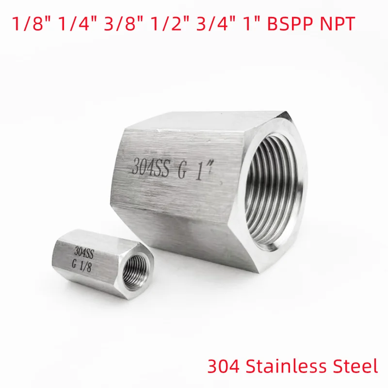

1/8 "1/4" 3/8 "1/2" 3/4 "1" BSPP NPT внутренняя резьба из нержавеющей стали 304, фитинг для труб высокого давления, полный шестигранный соединитель