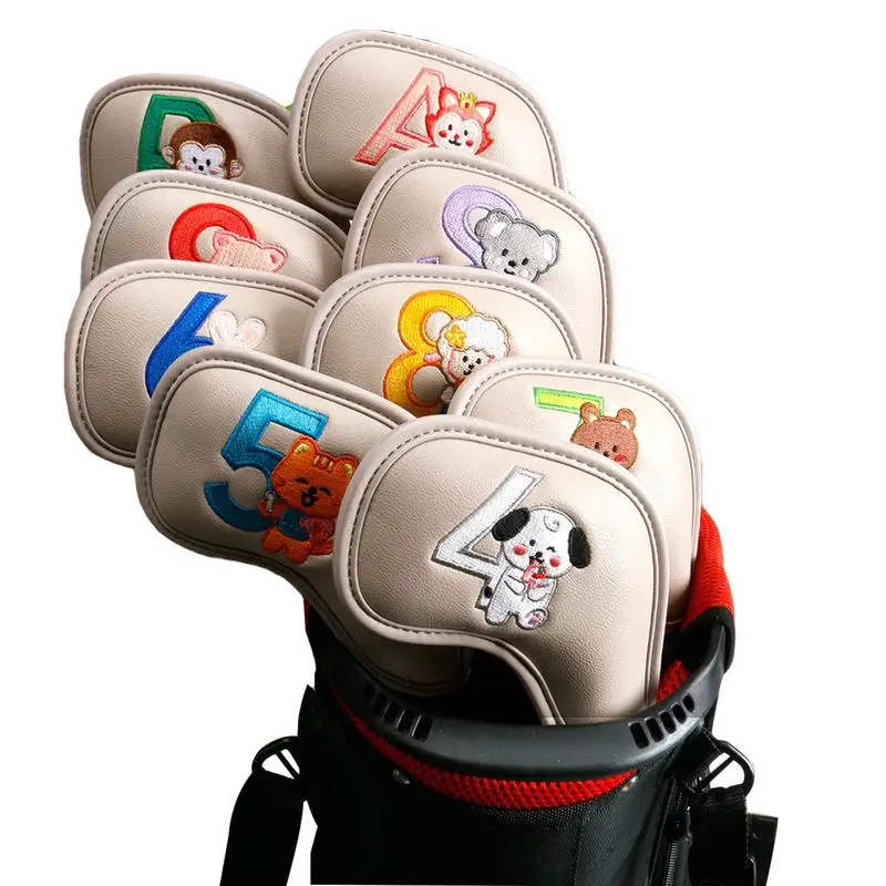 

Golf Iron Covers Anti-scratch Head Covers For Golf Clubs Double-sided Digital Embroidery 9pcs Golf Accessories For Men