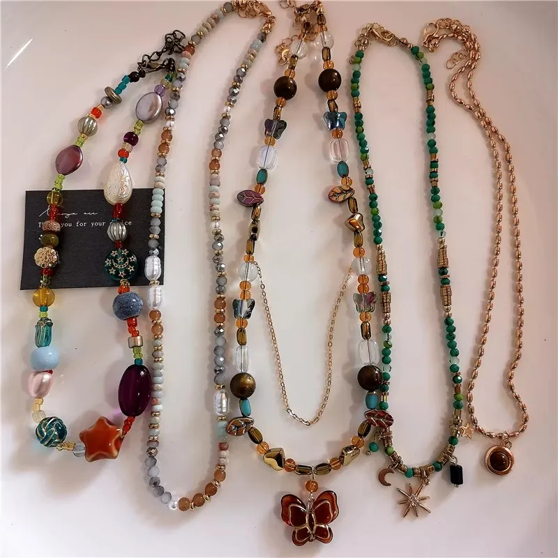 Цветное колье ручной работы из бисера акриловая бабочка металлическое ожерелье