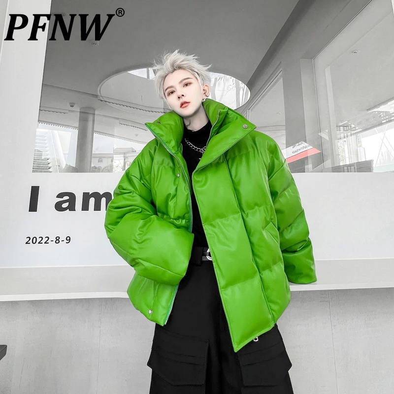PFNW 2024 зимнее зеленое пальто с круглым подолом и воротником-стойкой хлопковая