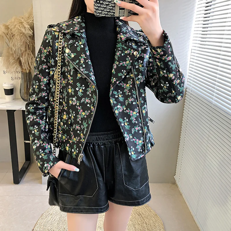 

Женская Короткая кожаная куртка, мотоциклетное пальто из натуральной овечьей кожи, весна-осень