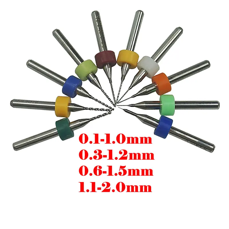 

10Pcs CNC Milling Cutter PCB Milling Drilling Tools Kit Cutting Edge Diameter 0.1-2mm Shank Diameter 3.175mm for Board Drilling