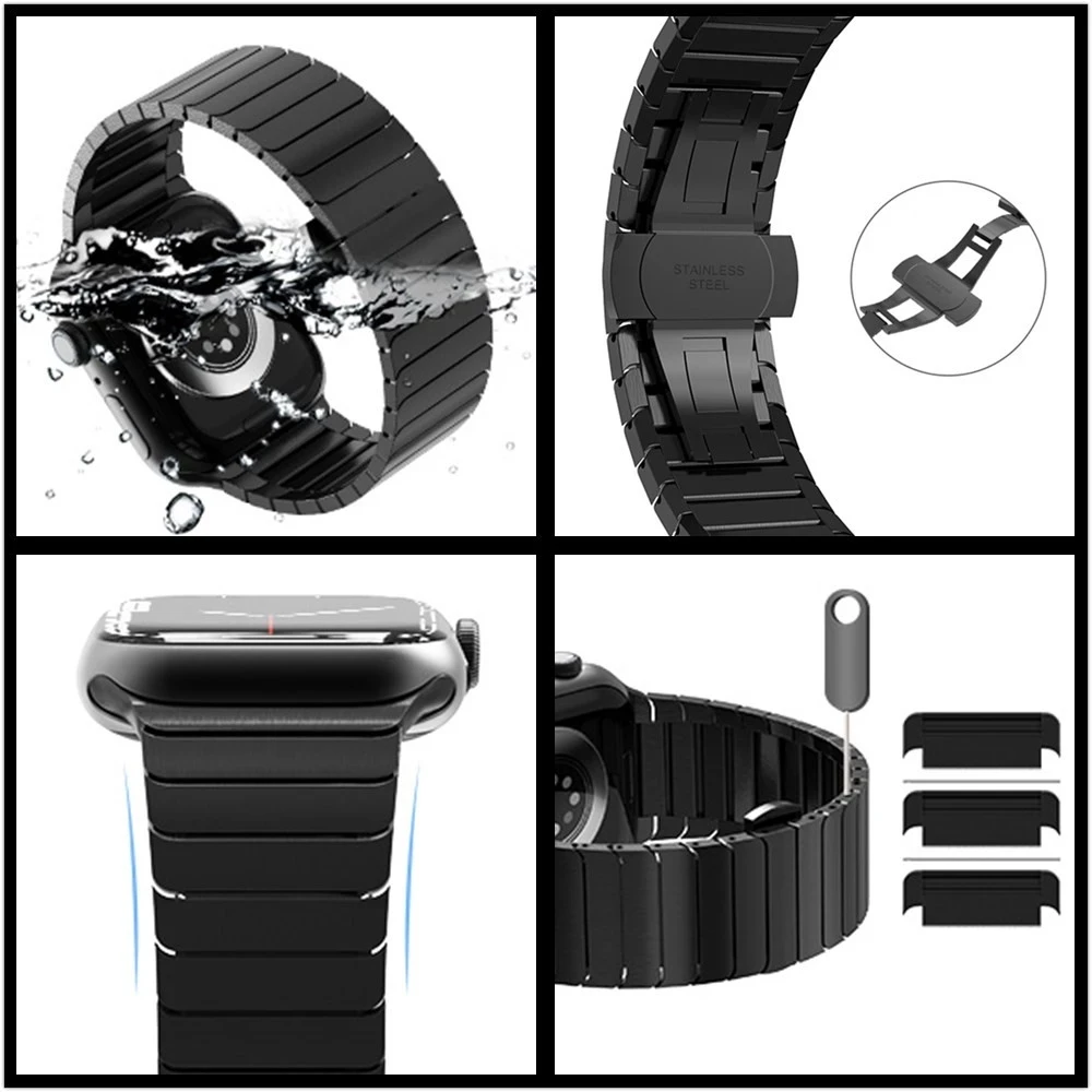 Link Bracelet For Apple Watch Ultra 49mm 40 38 44 42MM Men Business Strap For iWatch 8 7 41 45mm 6 5 4 SE 3 Stainless Steel Band