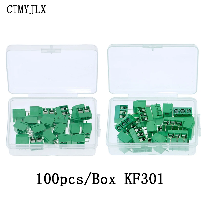 

100pcs/Box KF301 Pitch 5.0mm Straight Pin 2P/3P Screw PCB Terminal Block Connector For Arduino 300V 15A DIY Electronic Kits
