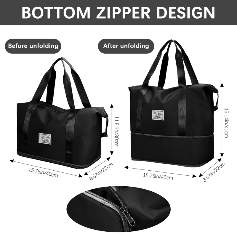 Travel Duffle Bag, Foldable Tote Bag for Women, Weekender Bag Dry and Wet Separated Carry on Bag, for Vacation, Sport, Beach