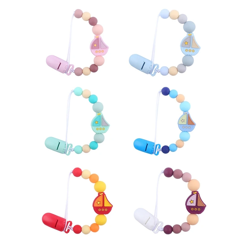 

Creative Cartoon Sailing Boat Baby Silicone Beads Pacifier Clip Infant Toddler Teething Chewable Soothie Teether Chew Toys G2AE